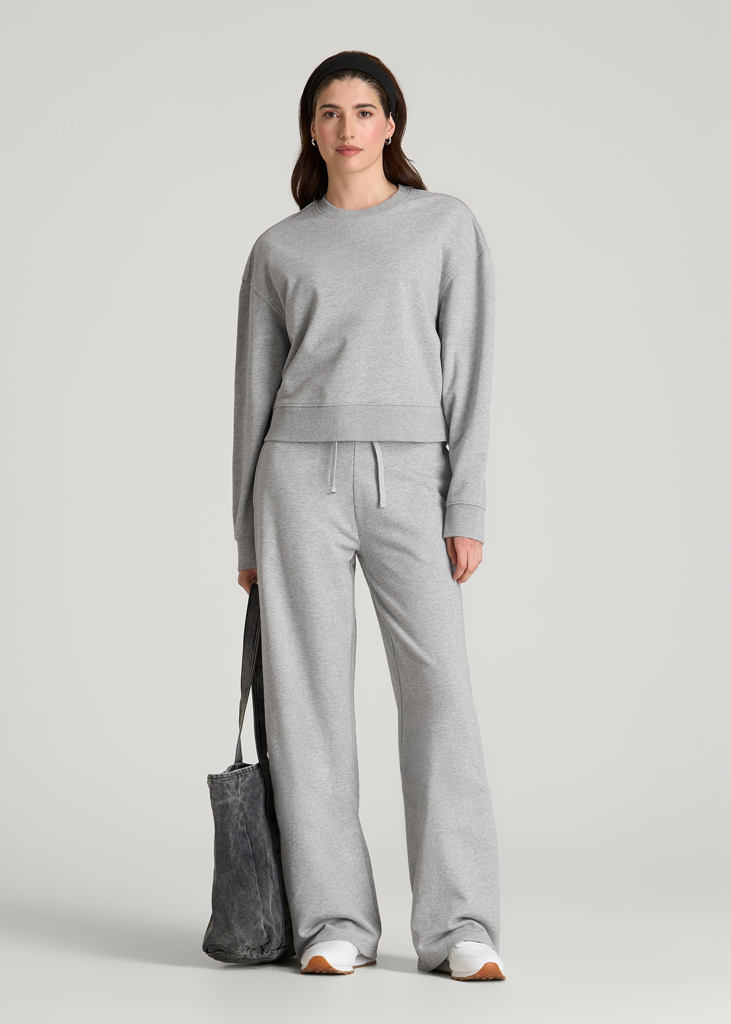 Everyday Terry Midrise Wide Leg Pants for Tall Women in Grey Mix
