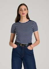 Cropped Knit Tee for Tall Women in Bold Navy Stripe