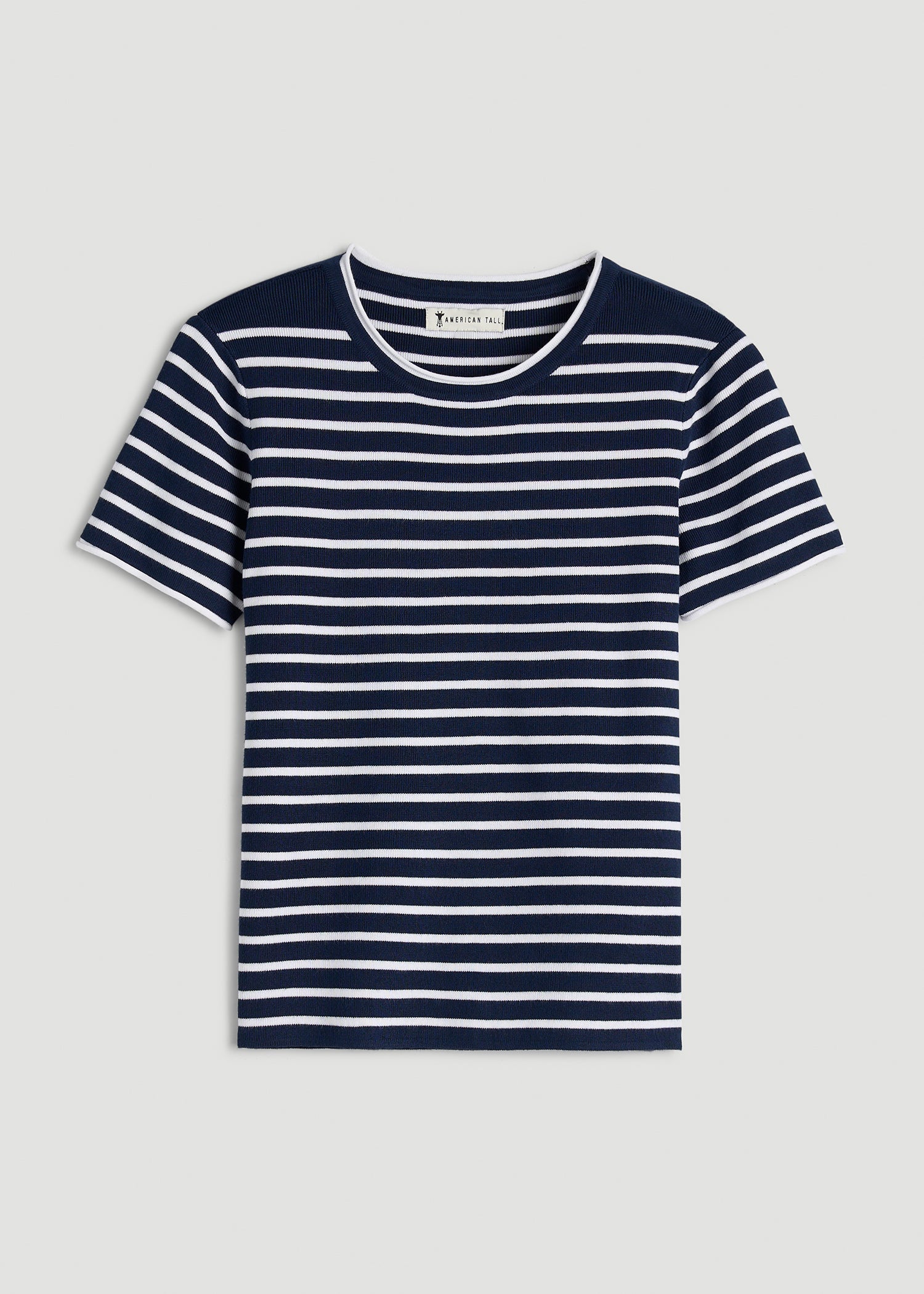 Cropped Knit Tee for Tall Women in Bold Navy Stripe