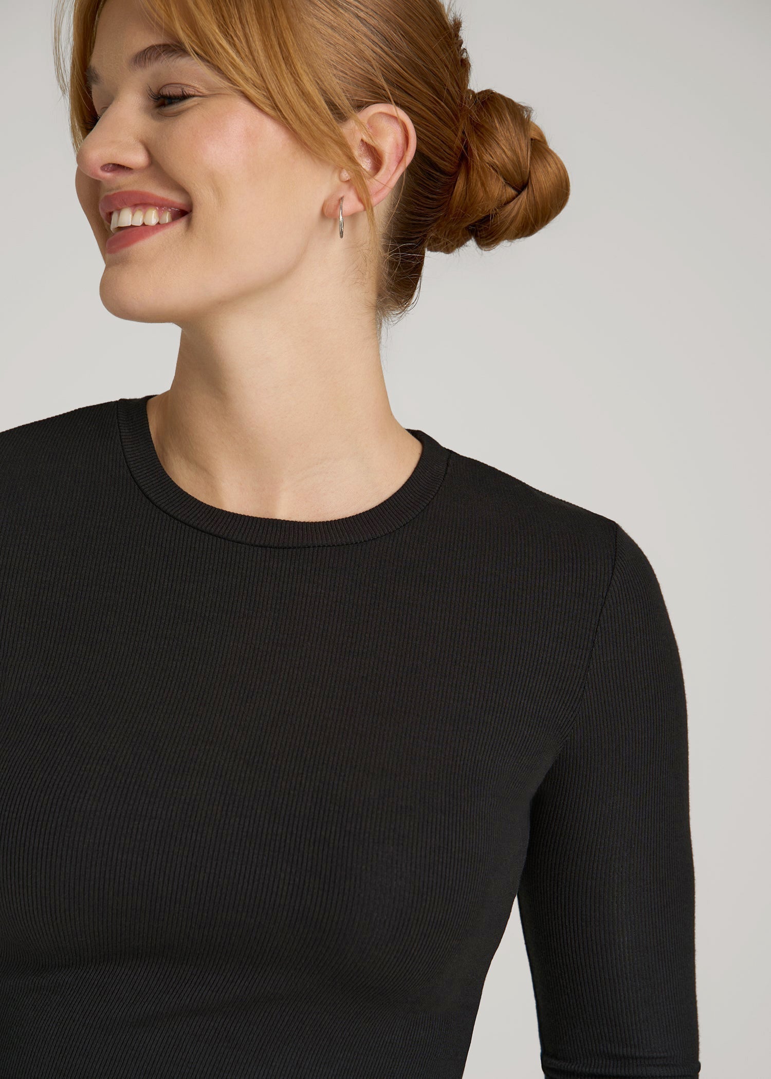 FITTED Ribbed Long Sleeve Tee for Tall Women in Black