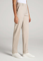 Flat Front Tapered Dress Pants for Tall Women in Stone