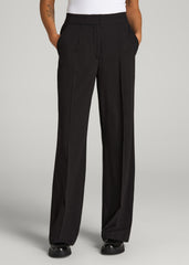 Flat Front Wide Leg Dress Pants for Tall Women in Black