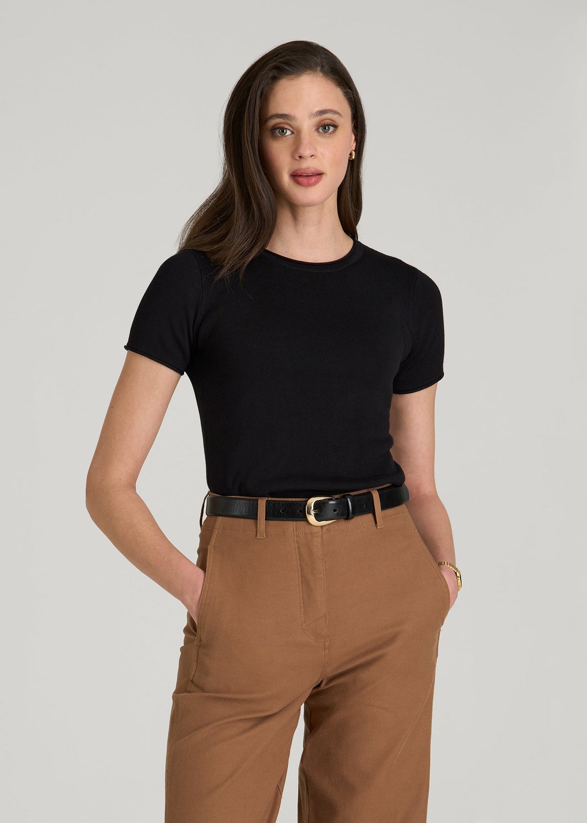 Cropped Knit Tee for Tall Women in Black