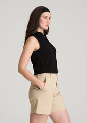Coastal Perforated Sleeveless Polo for Tall Women in Black