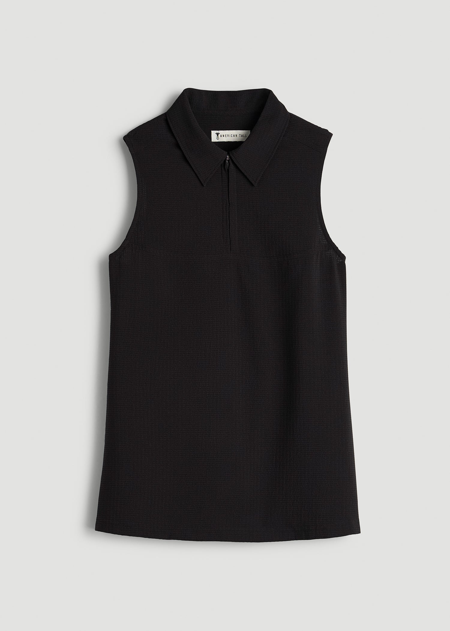 Coastal Perforated Sleeveless Polo for Tall Women in Black
