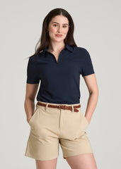Coastal perforated short sleeve golf polo for Tall Women in Navy