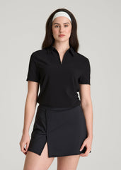 Coastal perforated short sleeve golf polo for Tall Women in Black