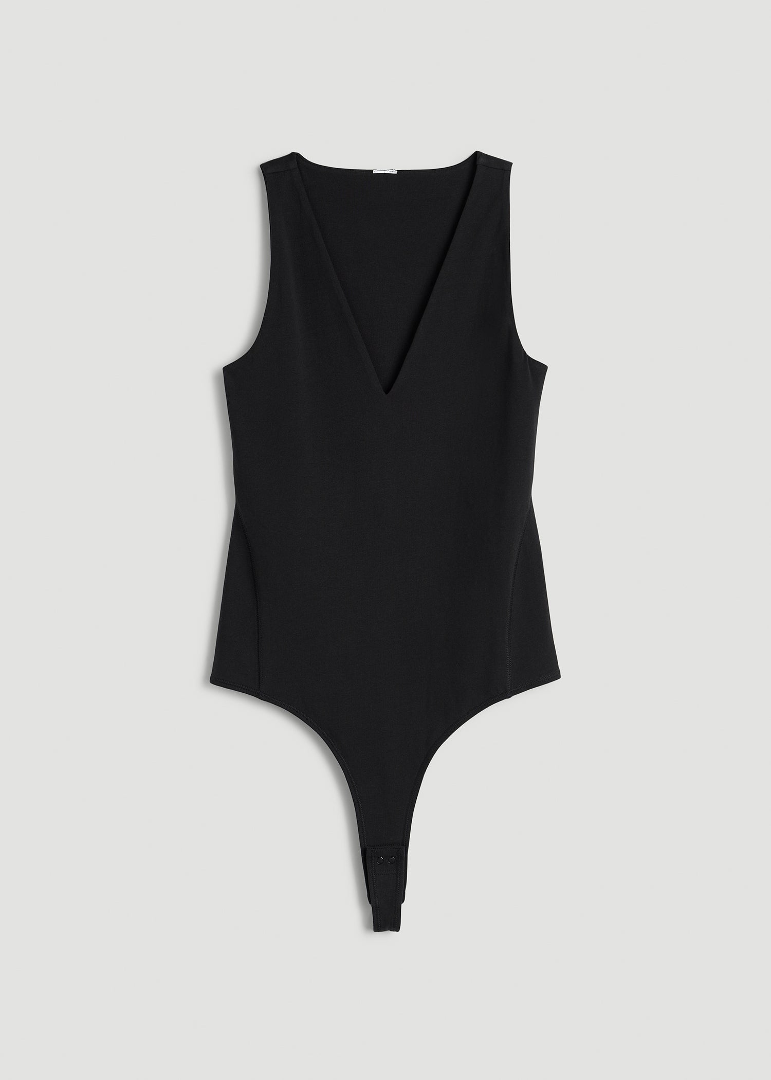 Cotton Blend Sleeveless V-Neck Bodysuit for Tall Women in Black