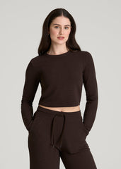 Cropped Long Sleeve Waffle Top for Tall Women in Espresso