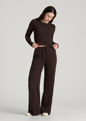 Cropped Long Sleeve Waffle Top for Tall Women in Espresso