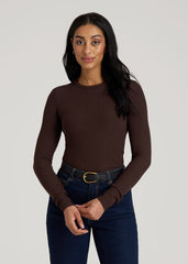 FITTED Ribbed Long Sleeve Tee for Tall Women in Espresso