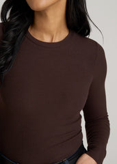 FITTED Ribbed Long Sleeve Tee for Tall Women in Espresso