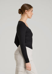 Fitted Ribbed Long Sleeve Henley for Tall Women in Black