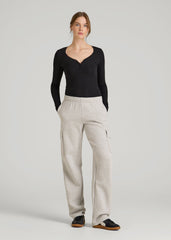 Fitted Ribbed Long Sleeve Henley for Tall Women in Black