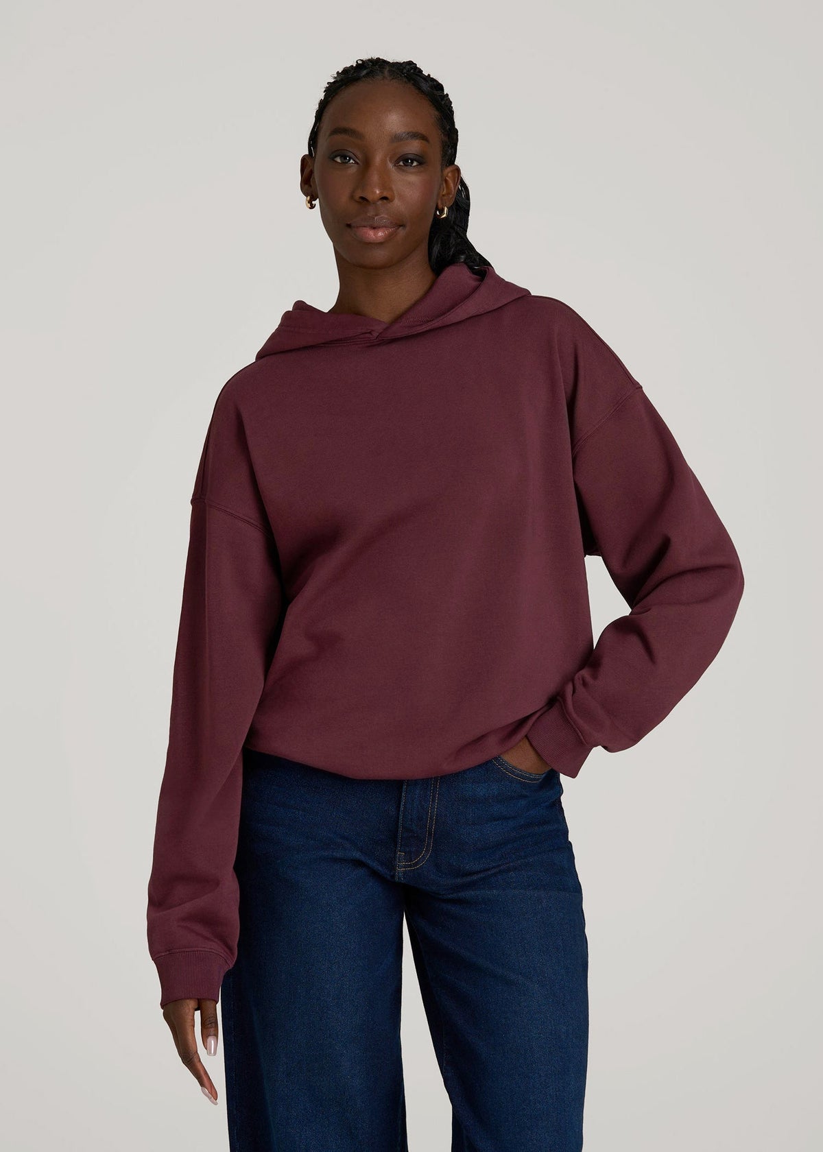Garment Dyed Hoodie for Tall Women in Tawny Port