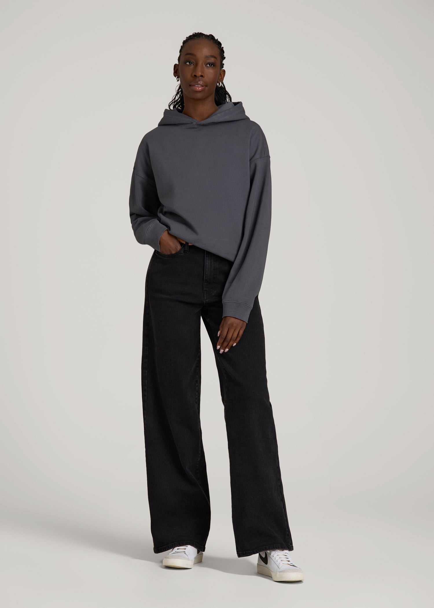 Garment Dyed Hoodie for Tall Women in Charcoal Rinse