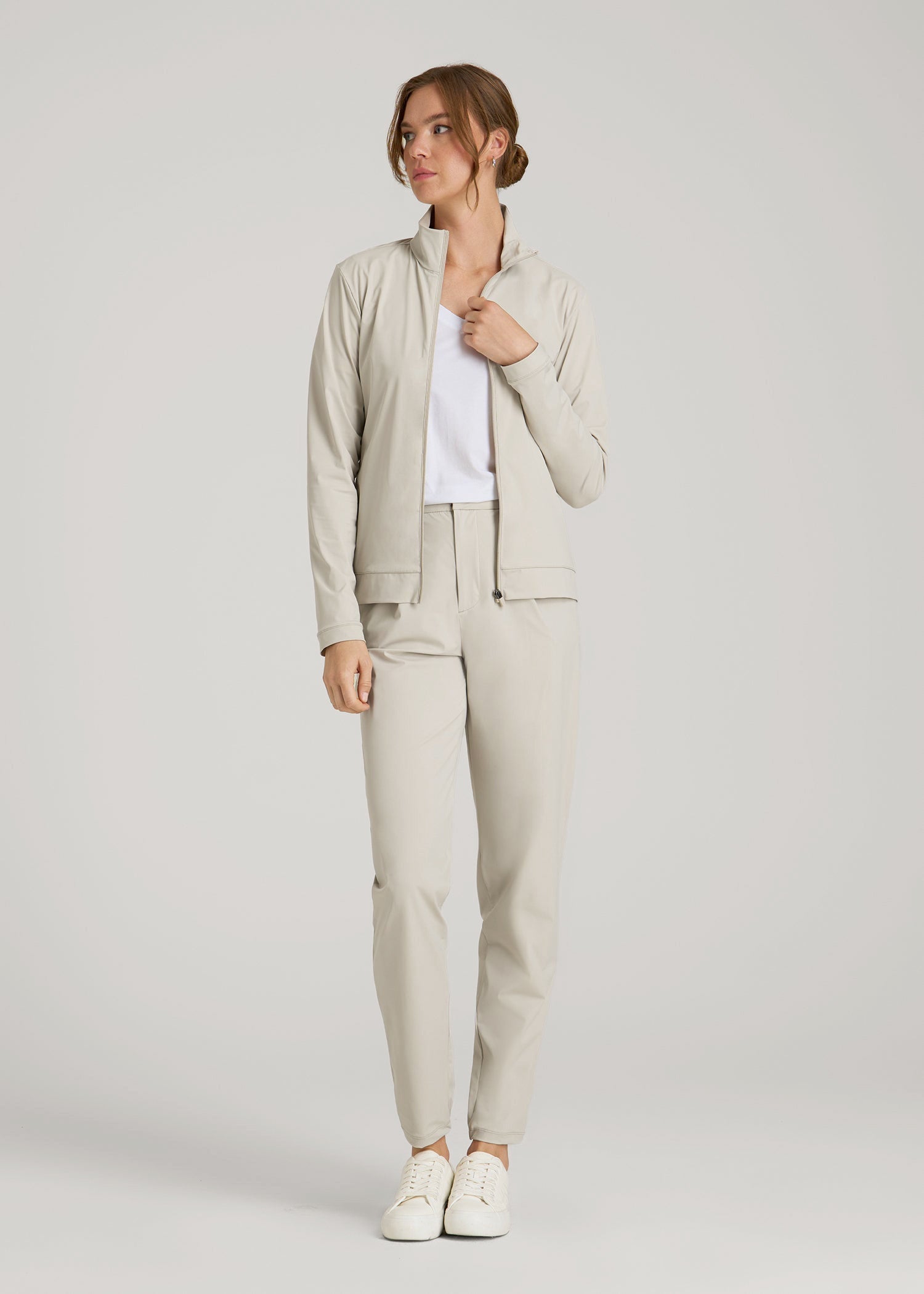 Front Zip Commuter Jacket for Tall Women in Stone