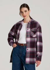 Flannel Shacket for Tall Women in Tawny Port Plaid