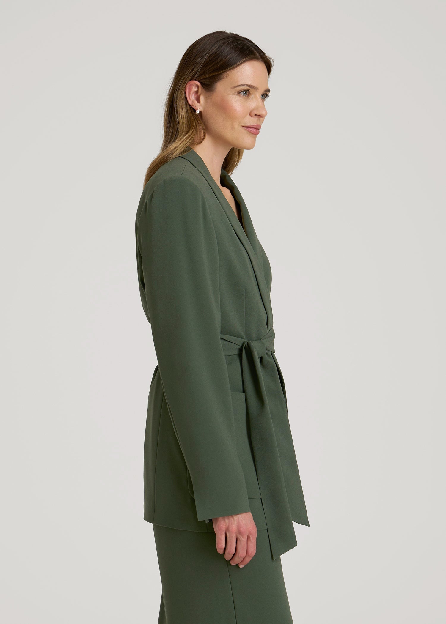 Crepe Wrap Blazer for Tall Women in Climbing Ivy