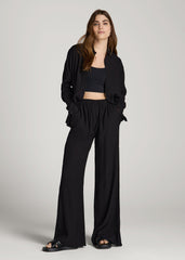 Crinkle Pull-on Wide-leg Pants for Tall Women in Black