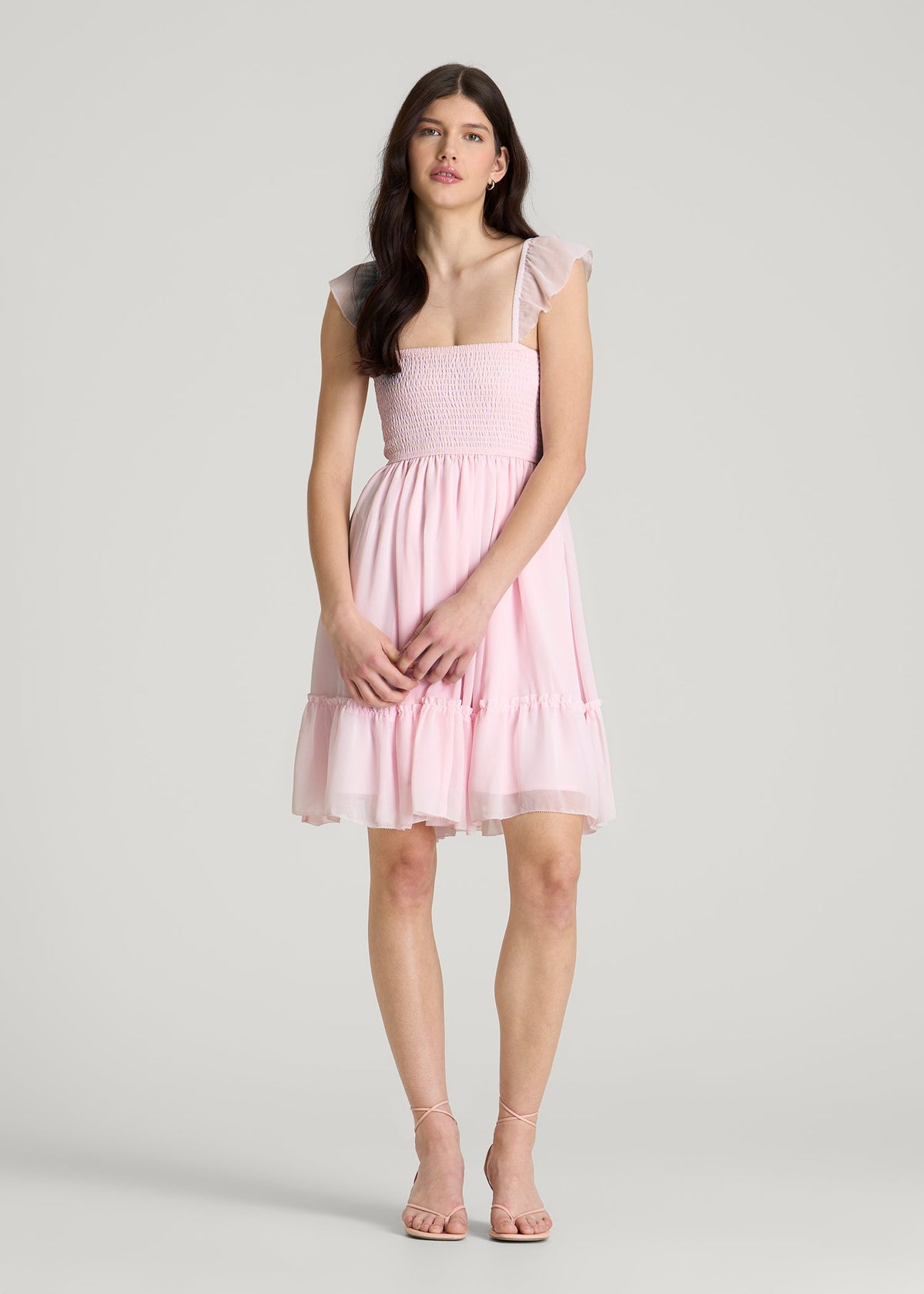 Chiffon Mini Gumdrop Dress for Tall Women in Barely Pink
