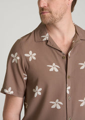 Coastal Perforated Button shirt for Tall Men in Warm Brown Floral