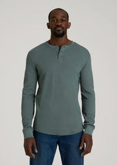 Double Honeycomb Thermal Long-Sleeve Henley Shirt for Tall Men in Balsam Green