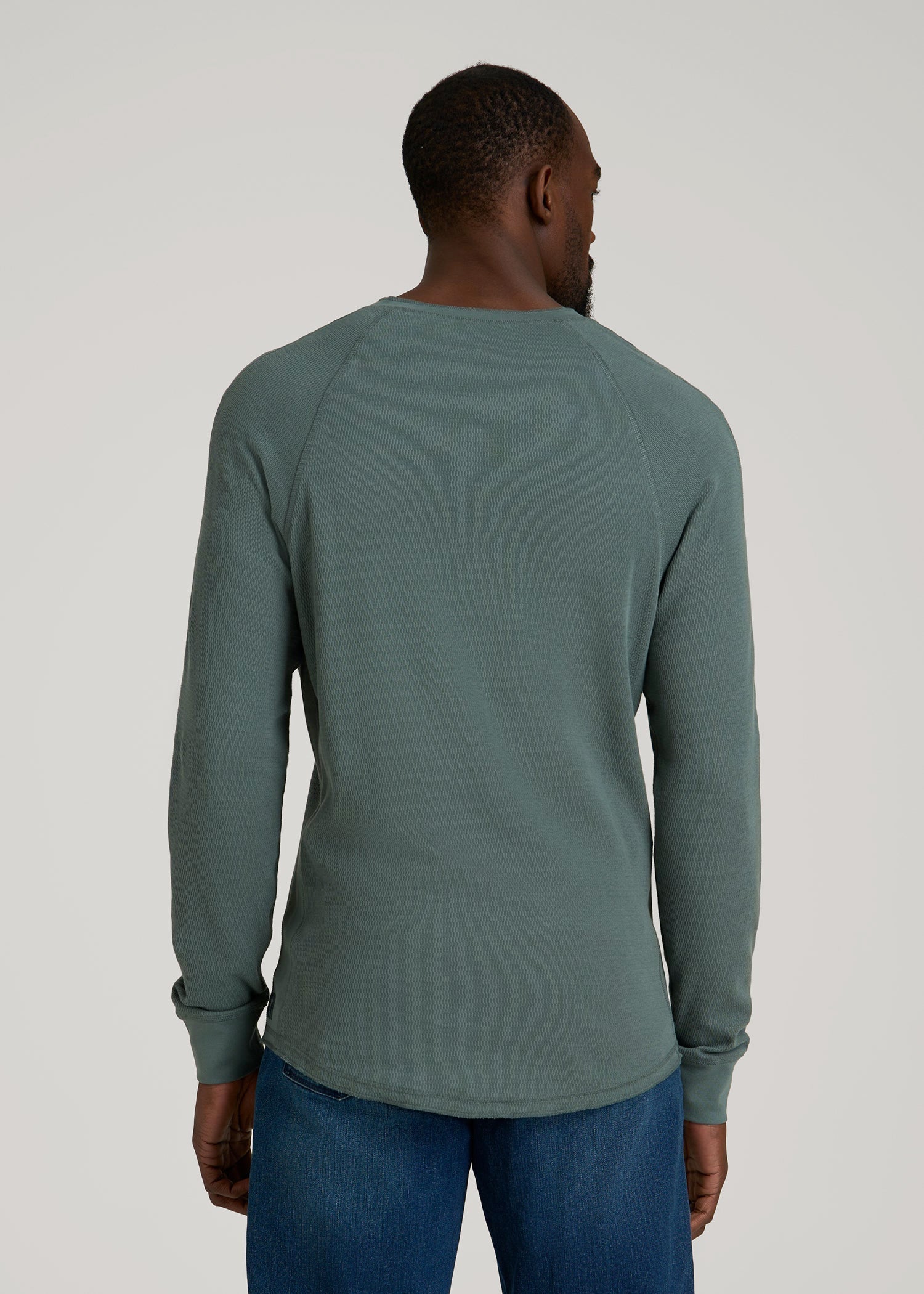 Double Honeycomb Thermal Long-Sleeve Henley Shirt for Tall Men in Balsam Green