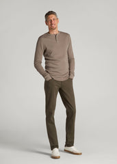 Double Honeycomb Thermal Long-Sleeve Henley Shirt for Tall Men in Dark Sand