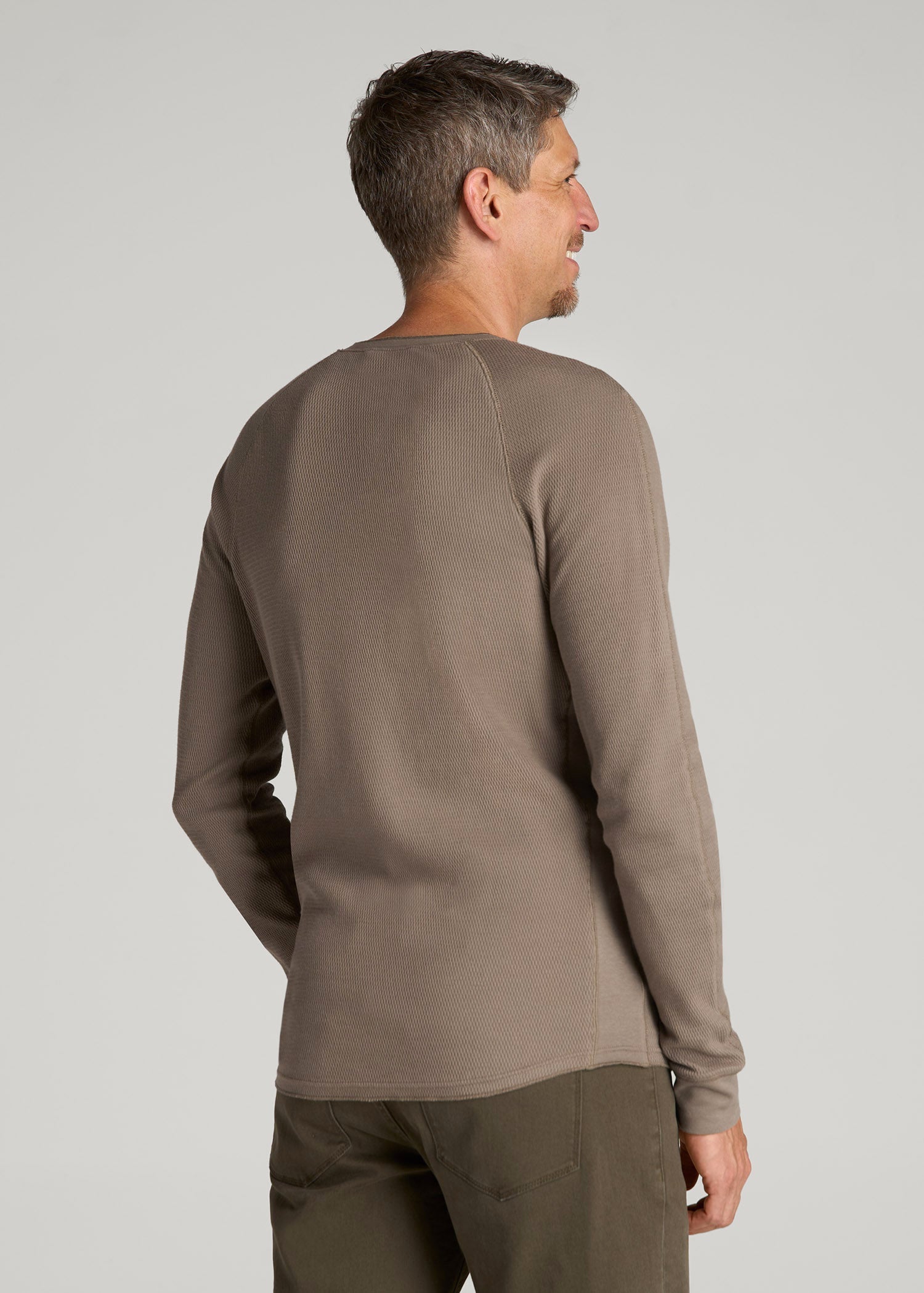 Double Honeycomb Thermal Long-Sleeve Henley Shirt for Tall Men in Dark Sand