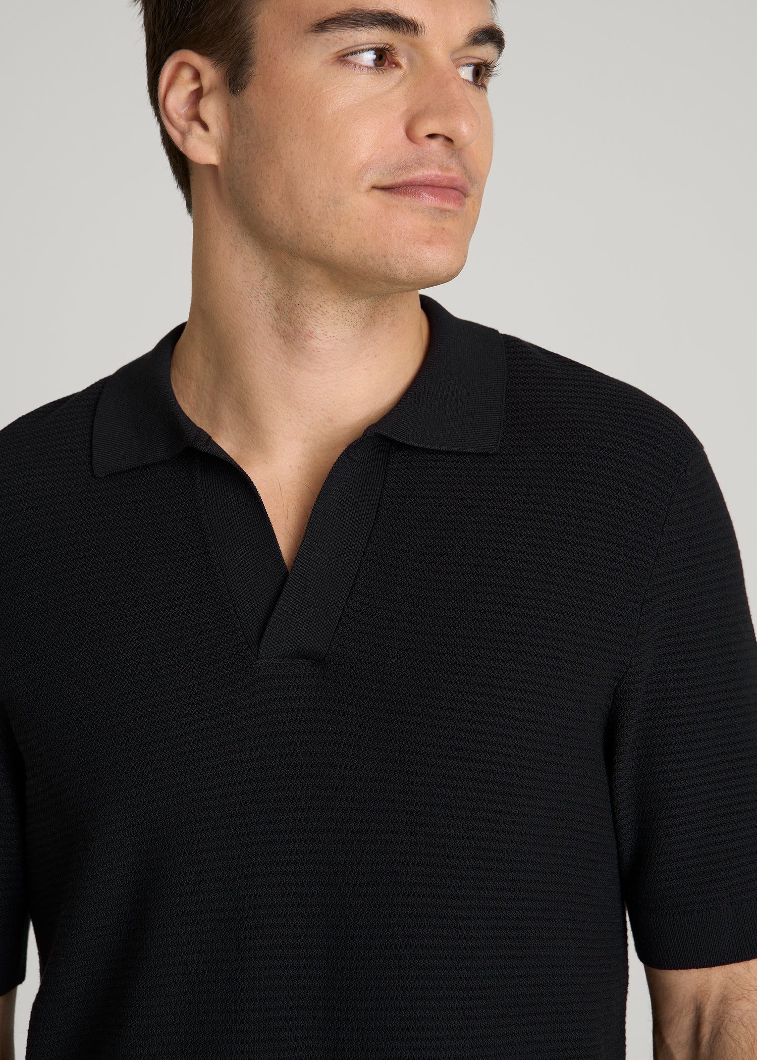 Braided Knit Sweater Polo for Tall Men in Black