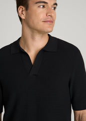 Braided Knit Sweater Polo for Tall Men in Black