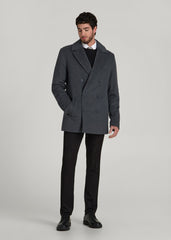 Double-Breasted Wool Peacoat for Tall Men in Dark Grey Mix