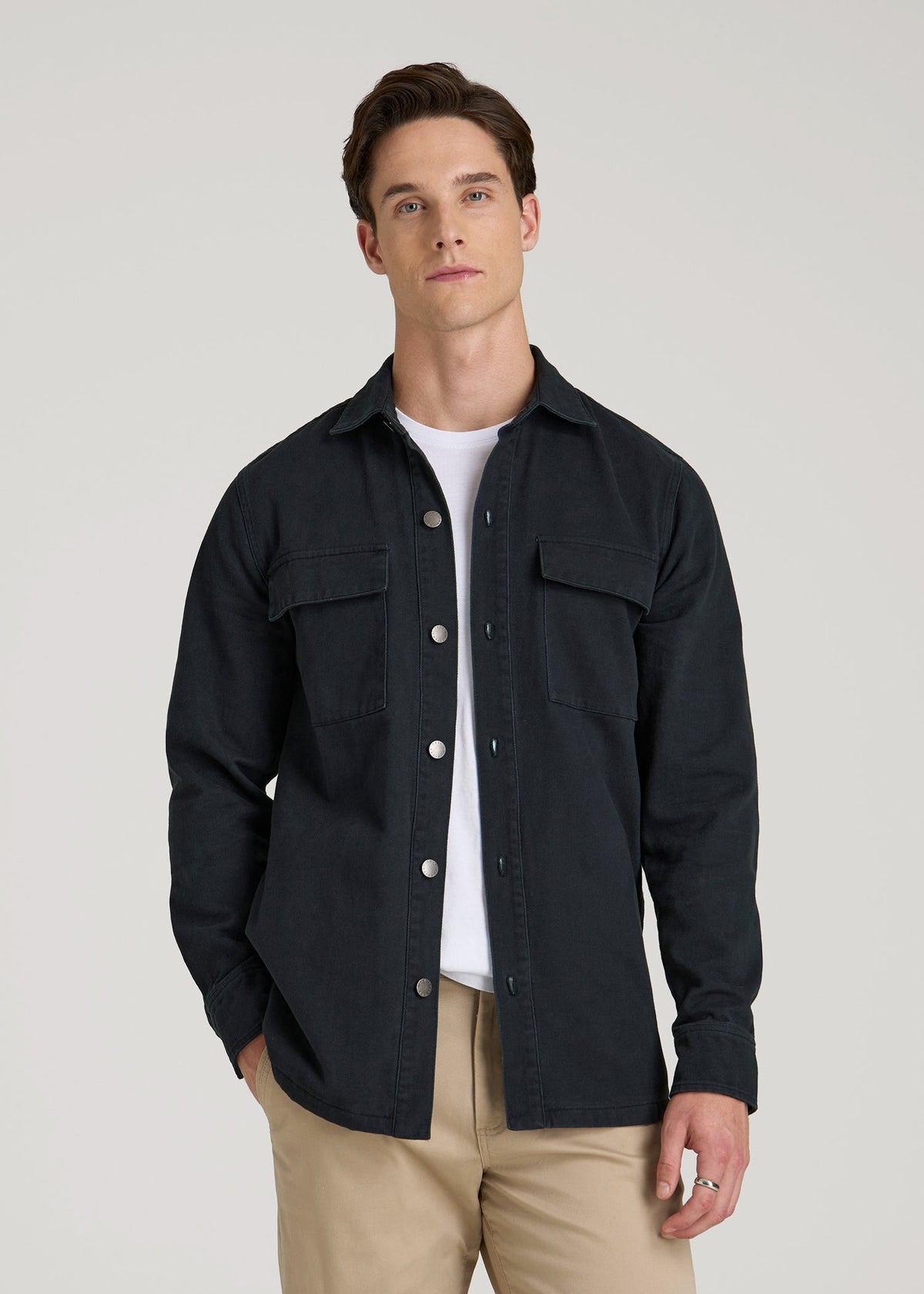 Casual Twill Shirt Jacket for Tall Men in Evening Blue