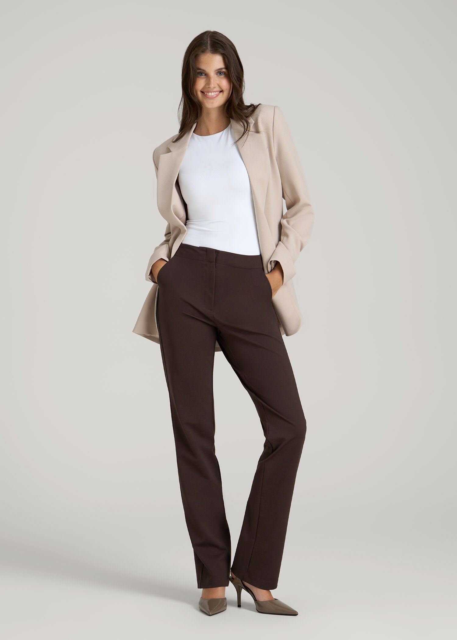 Freedom Flex Slim Straight Leg Dress Pants for Tall Women in Espresso