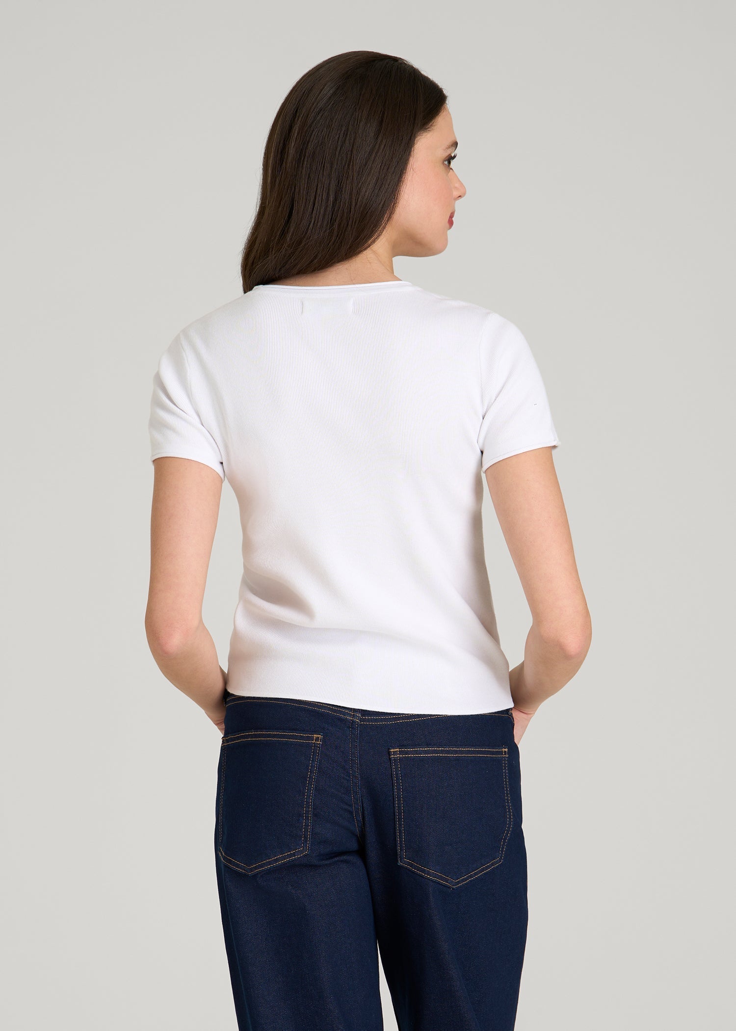 Cropped Knit Tee for Tall Women in White