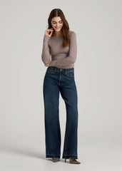 Boatneck Long Sleeve Exposed Seam Top for Tall Women in Dark Sand
