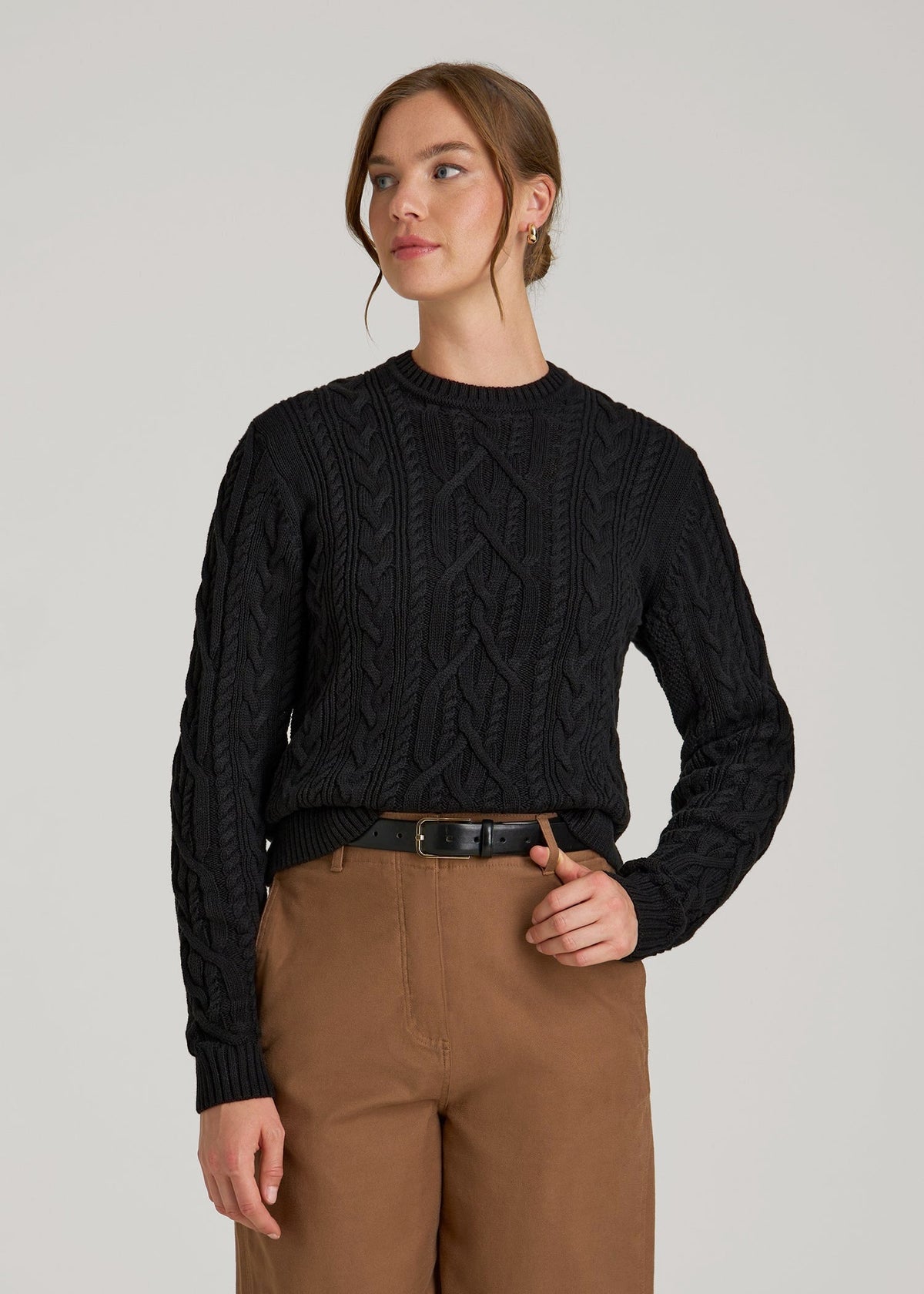 Cotton Crewneck Sweater for Tall Women in Black