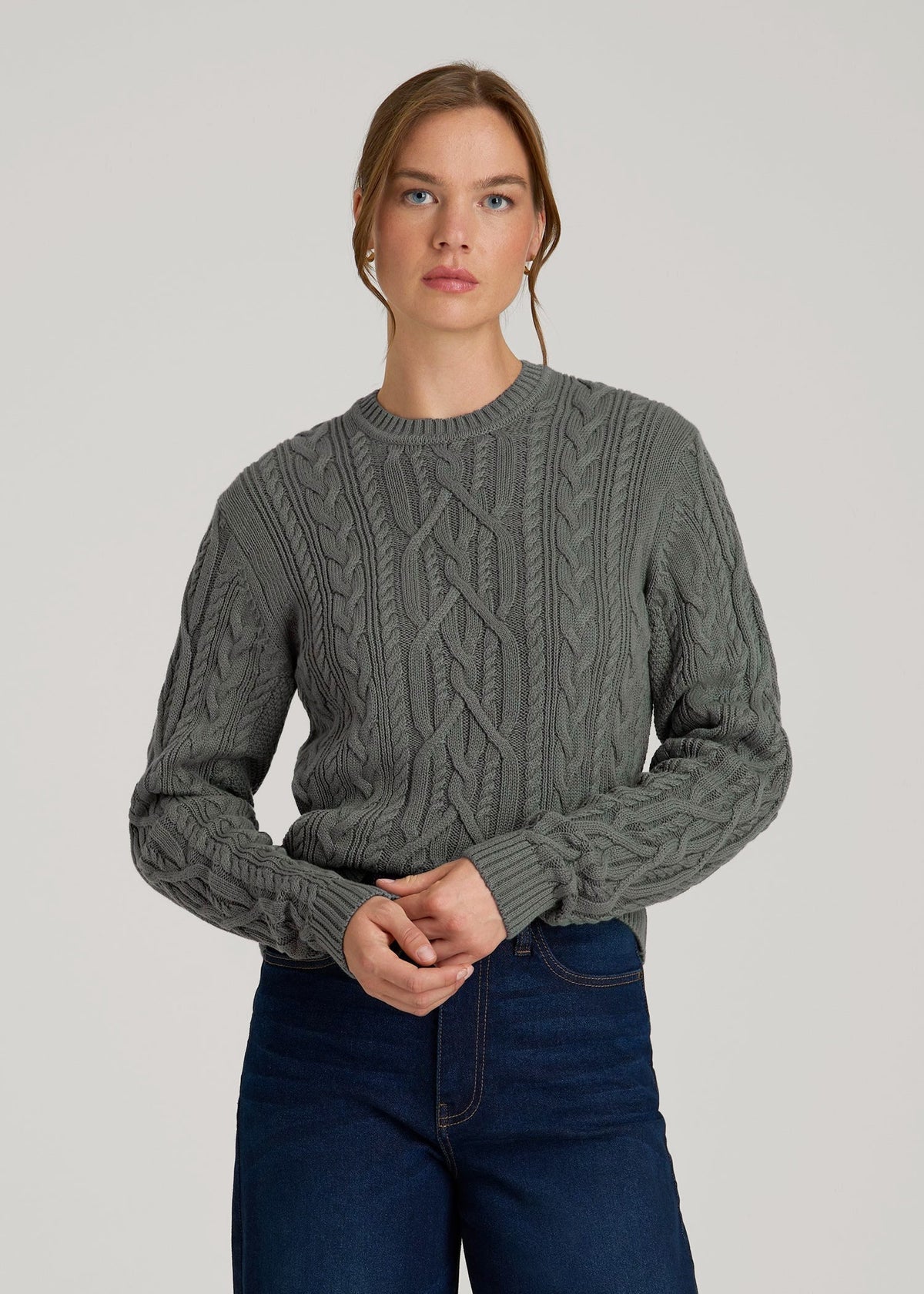 Cotton Crewneck Sweater for Tall Women in Balsam Green