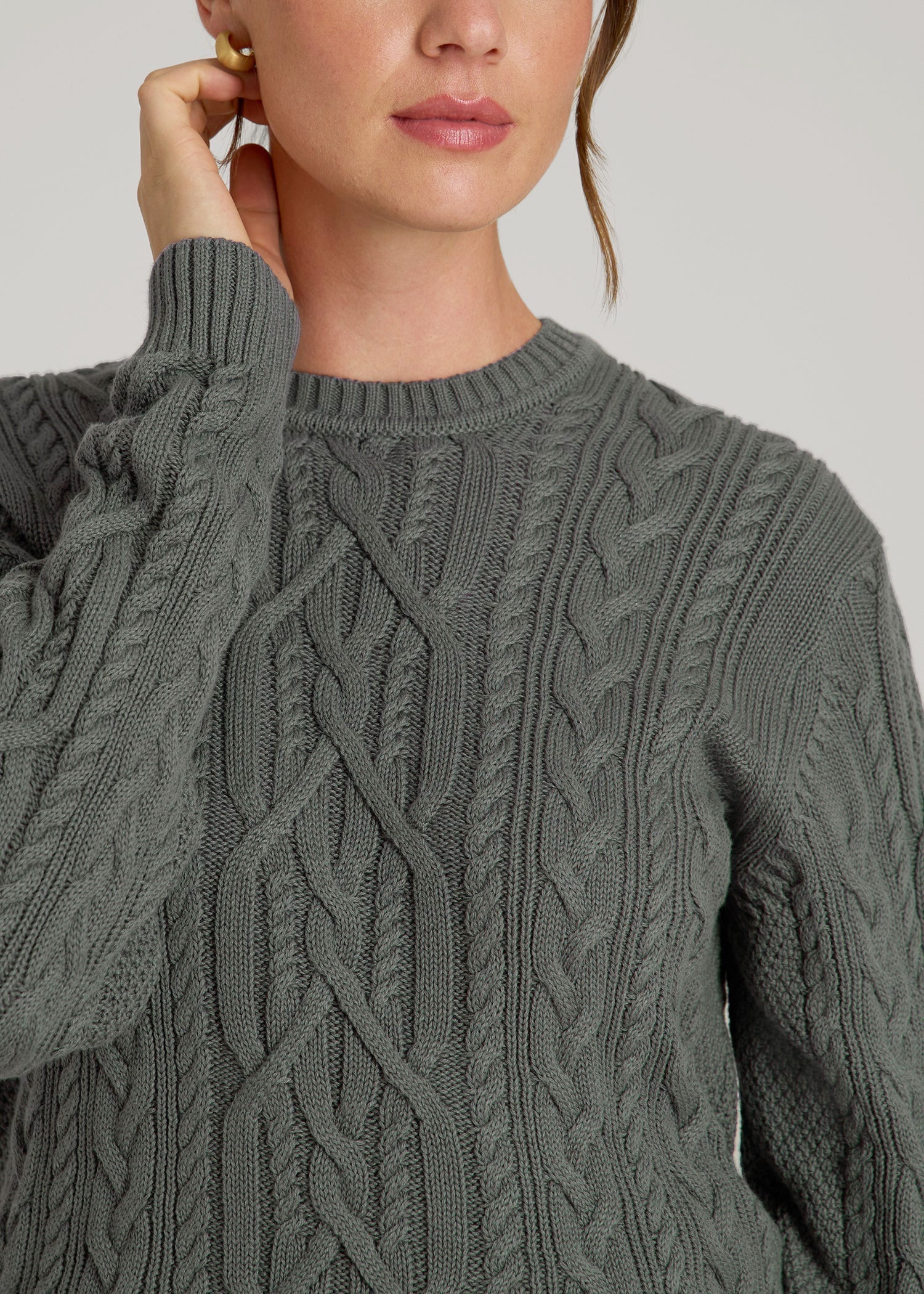 Cotton Crewneck Sweater for Tall Women in Balsam Green