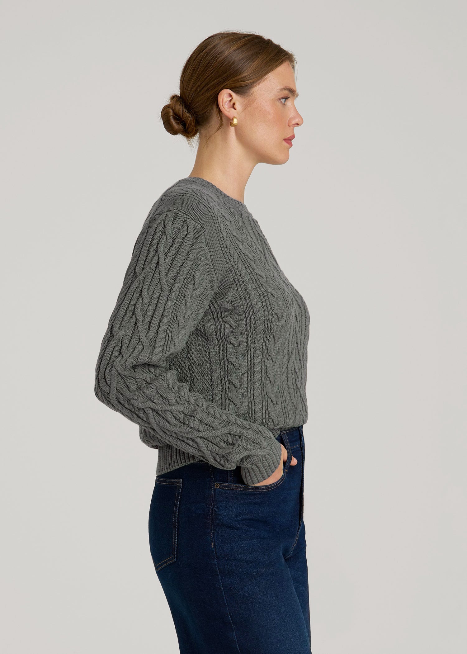 Cotton Crewneck Sweater for Tall Women in Balsam Green