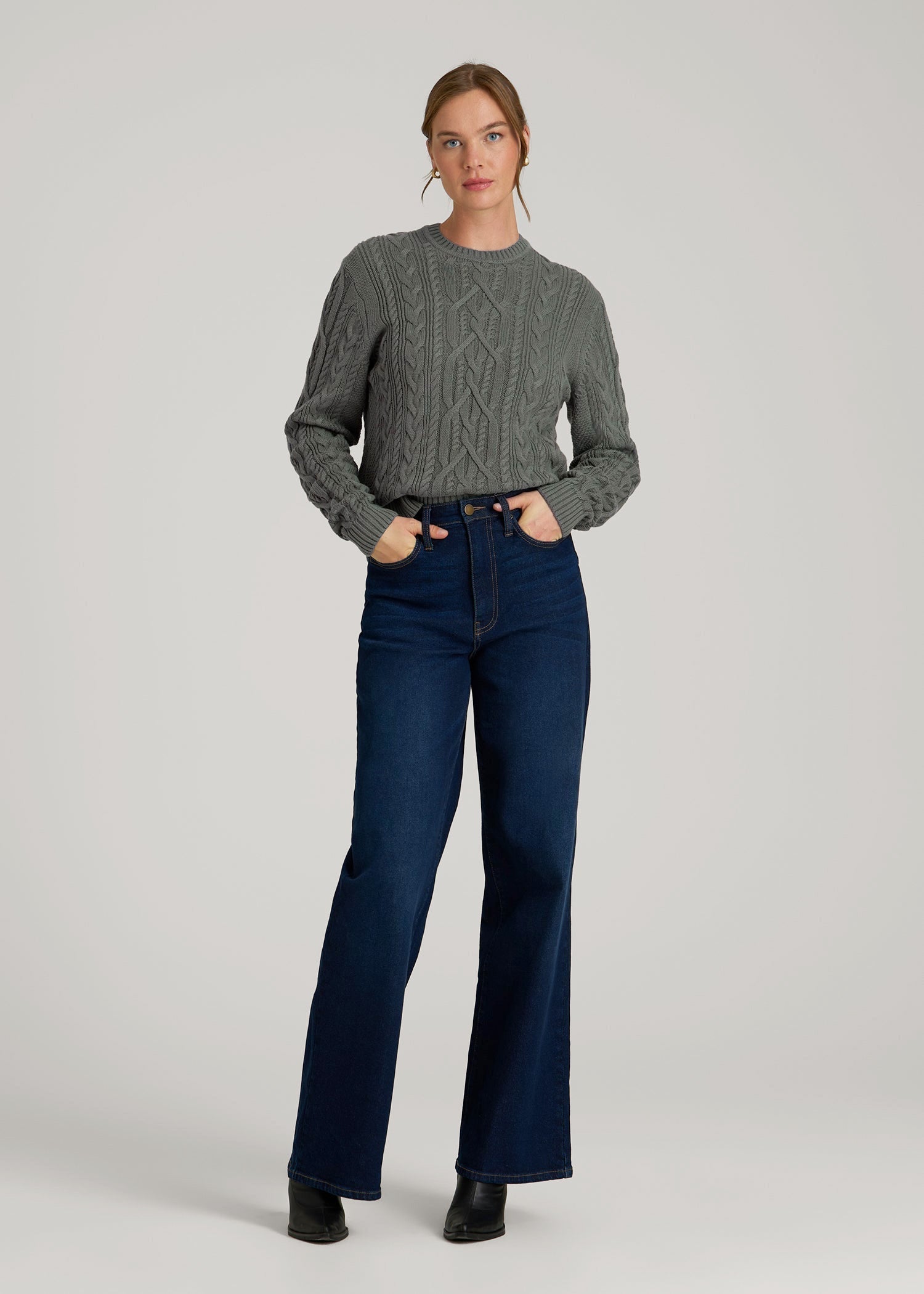 Cotton Crewneck Sweater for Tall Women in Balsam Green