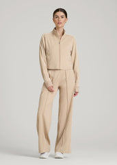 Cropped Track Jacket with Piping for Tall Women in Clay