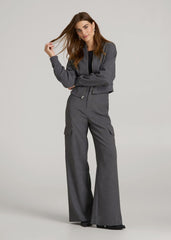 Cropped Bomber Jacket for Tall Women in Graphic Charcoal