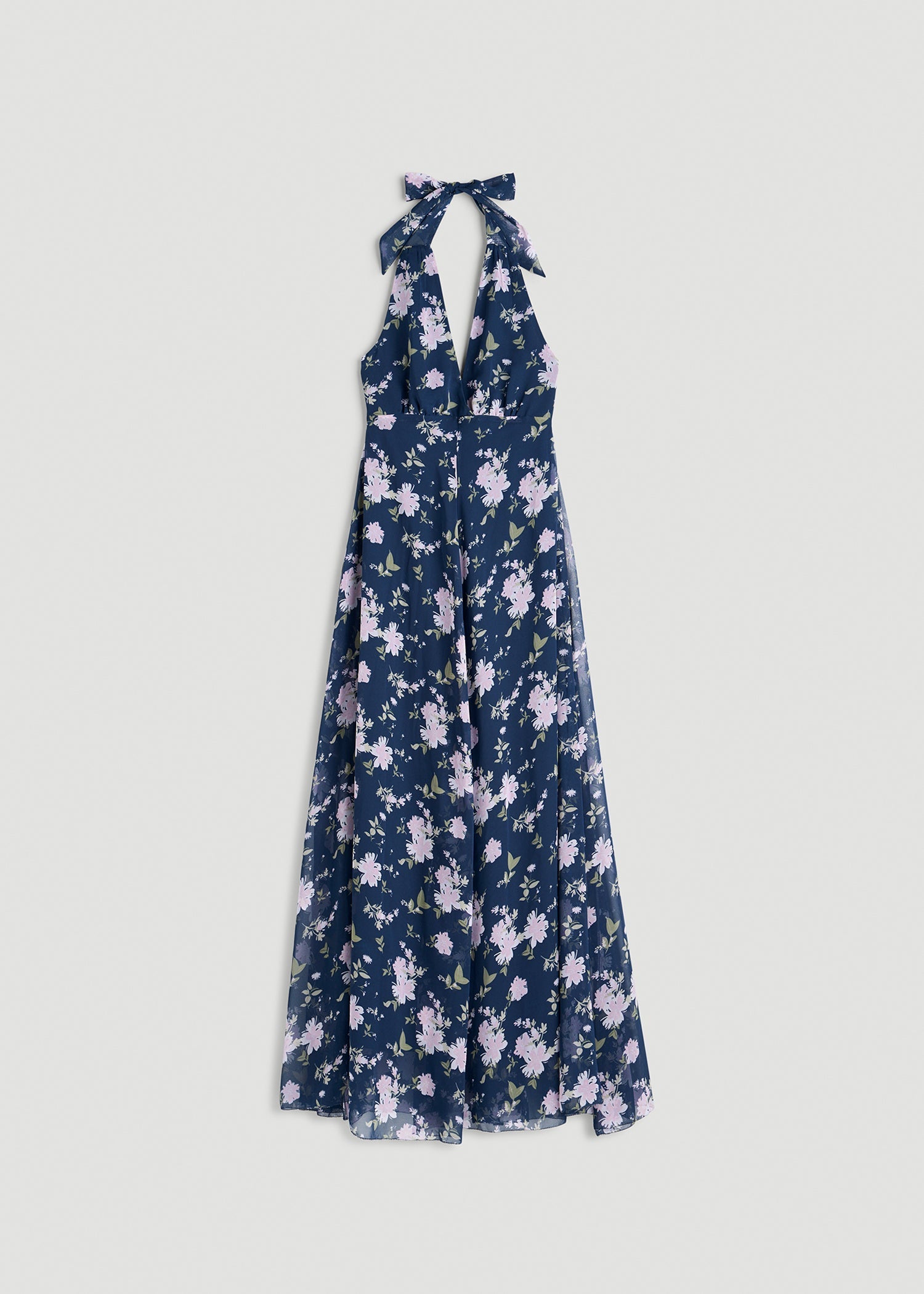Chiffon Maxi Halter Garden Dress for Tall Women in Dark Navy Floral