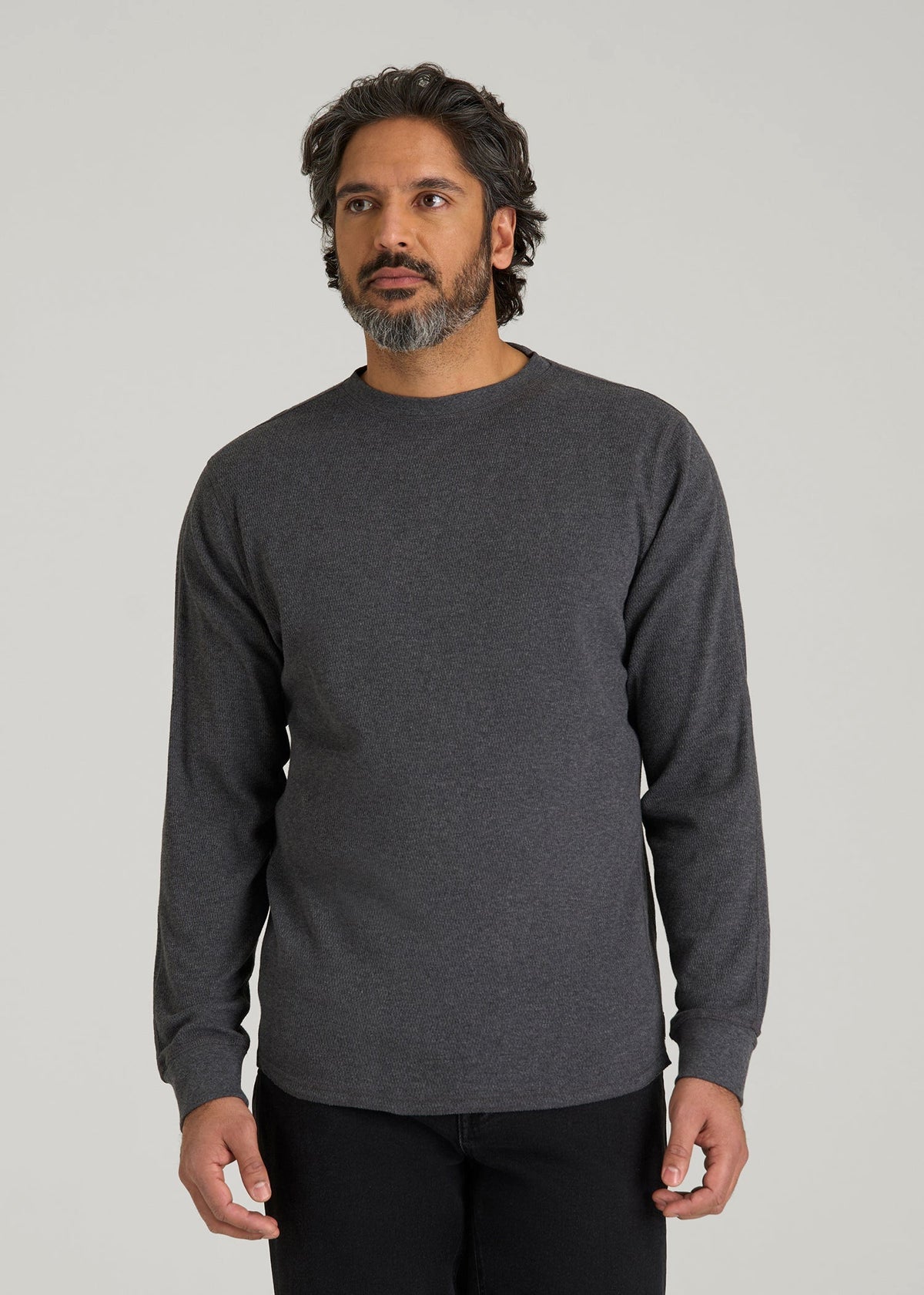 Double Honeycomb Thermal Crewneck for Tall Men in Charcoal Mix