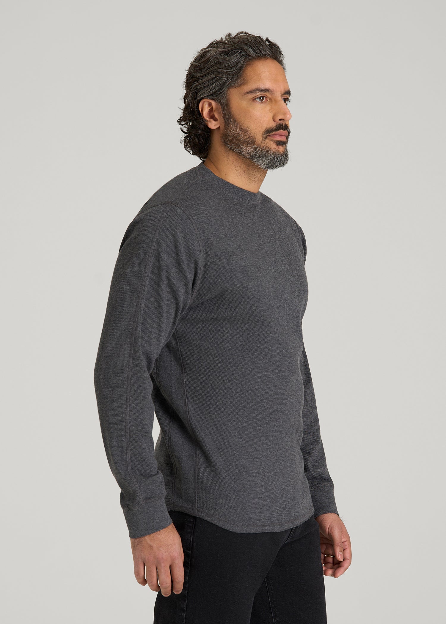 Double Honeycomb Thermal Crewneck for Tall Men in Charcoal Mix