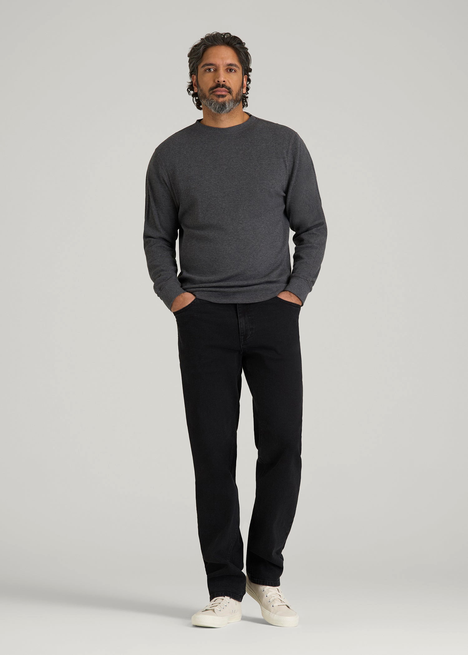 Double Honeycomb Thermal Crewneck for Tall Men in Charcoal Mix