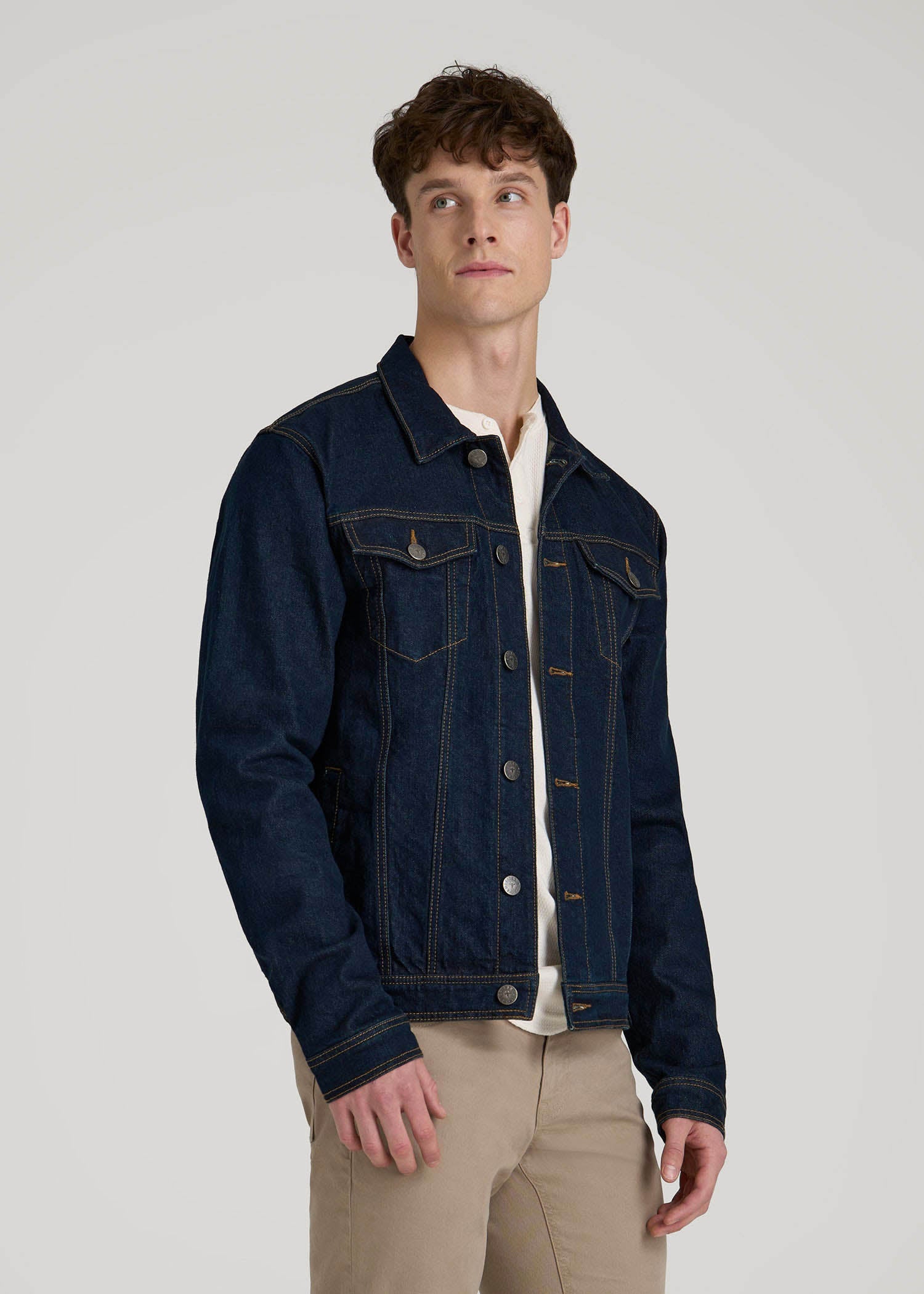 Denim Trucker Jacket for Tall Men in Raw Indigo