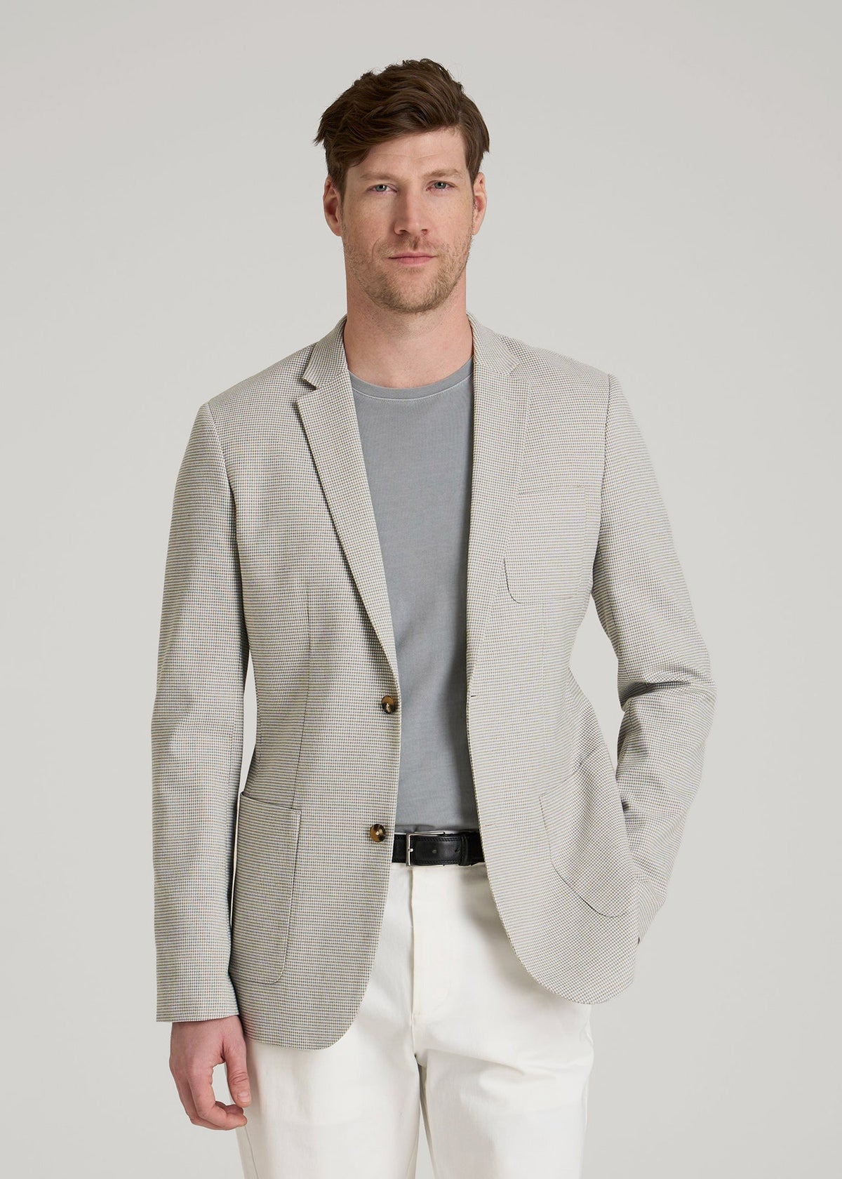 Core Blazer for Tall Men in Beige and Grey Houndstooth